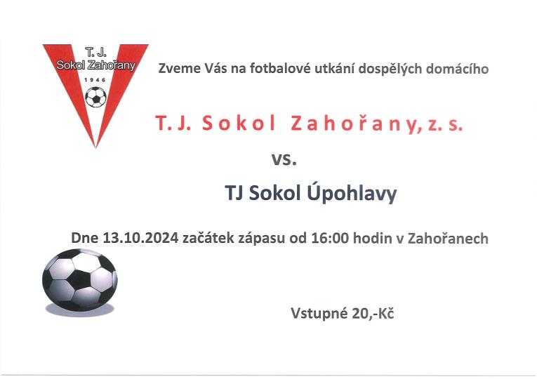 T.J. Sokol Zahořany, z.s. zve na zápas