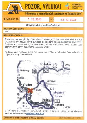 Úplná uzavírka II/269 mezi Vruticemi a Drahobuzí 